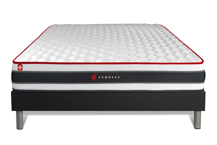 Ensemble Matelas Sommier 140x190 cm - Sommier Noir (déjà monté) - Energy