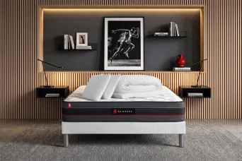 Pack lit complet 140x200 cm - Matelas + Sommier Blanc (en kit) + 2 oreillers + Couette - Regen