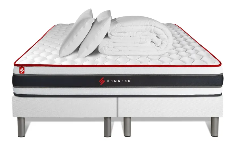 Pack lit complet 160x200 cm - Matelas + 2 Sommiers Blancs + 2 oreillers + Couette - Energy