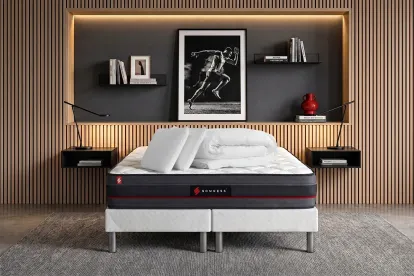 Pack lit complet 200x200 cm - Matelas + 2 Sommiers Blancs + 2 oreillers + Couette - Regen