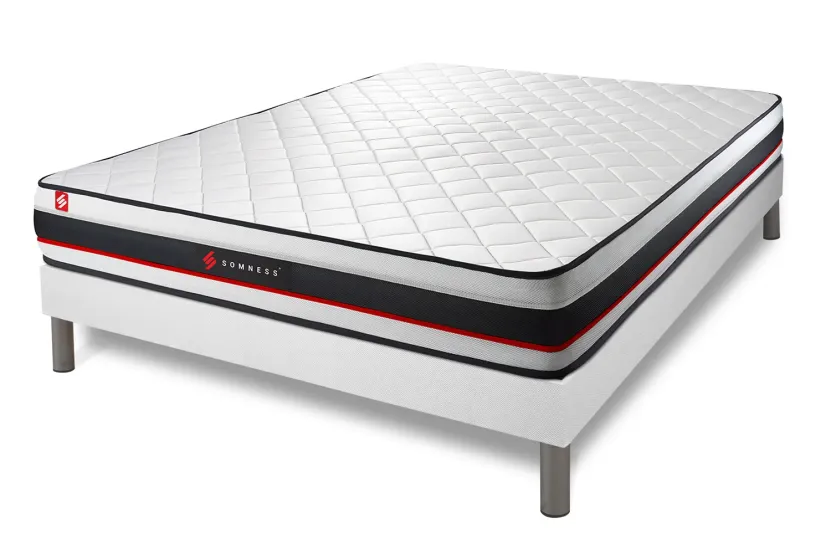 Pack lit complet 140x200 cm - Matelas + Sommier Blanc (en kit) + 2 oreillers + Couette - Form