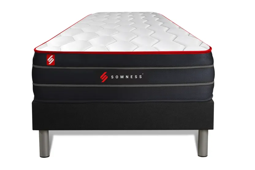 Ensemble Matelas Sommier 90x200 cm - Sommier Noir (déjà monté) - Boost