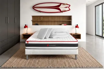 Pack lit complet 140x190 cm - Matelas + Sommier Blanc + 2 oreillers + Couette - Energy