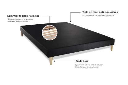 Ensemble Matelas Sommier 140x190 cm - Sommier Noir (déjà monté) - Boost