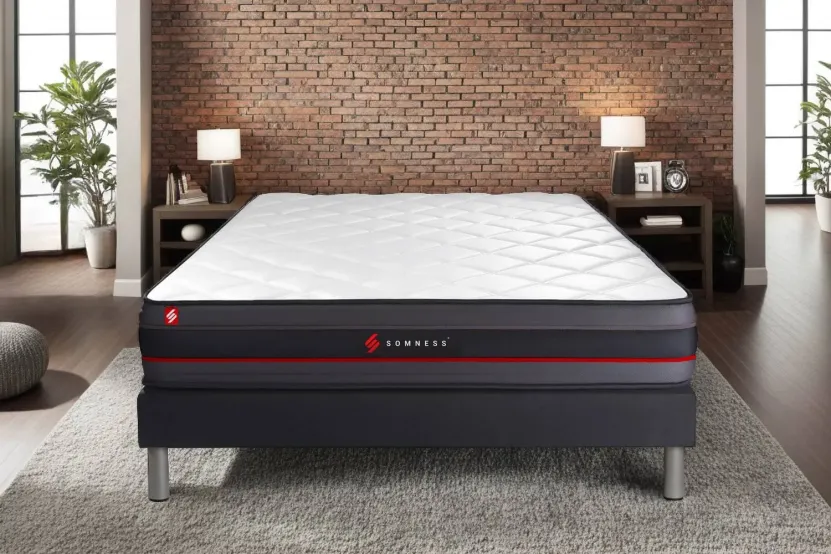 Ensemble Matelas Sommier 140x200 cm - Sommier Noir (déjà monté) - Regen