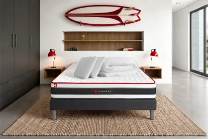 Pack lit complet 140x200 cm - Matelas + Sommier Noir + 2 oreillers + Couette - Energy