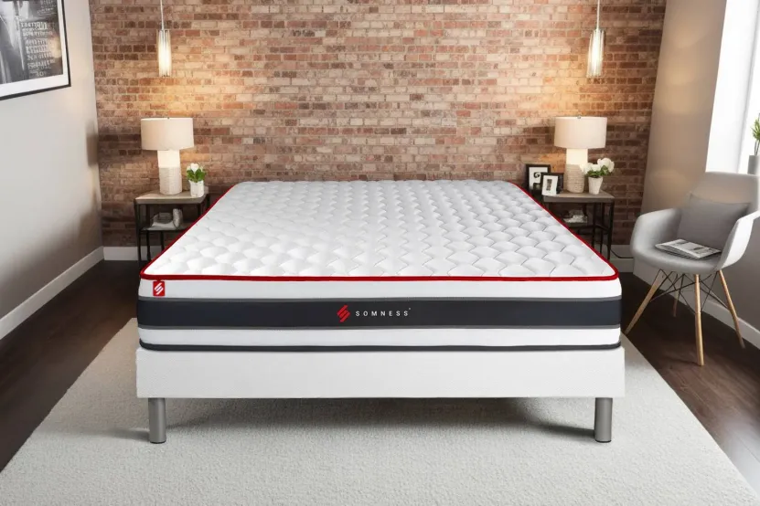 Ensemble Matelas Sommier 140x190 cm - Sommier Blanc (déjà monté) - Energy