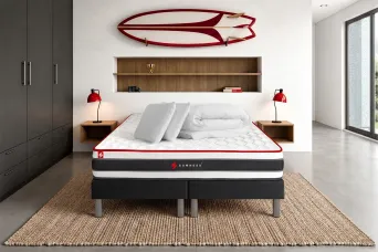 Pack lit complet 160x200 cm - Matelas + 2 Sommiers noirs + 2 oreillers + Couette - Energy