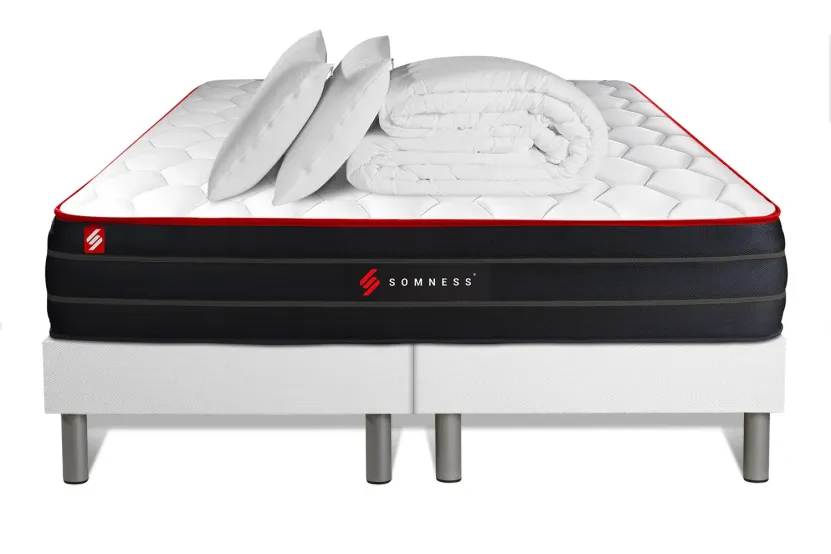 Pack lit complet 180x200 cm - Matelas + 2 Sommiers Blancs + 2 oreillers + Couette - Boost