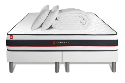 Pack lit complet 160x200 cm - Matelas + 2 Sommiers Blancs + 2 oreillers + Couette - Form