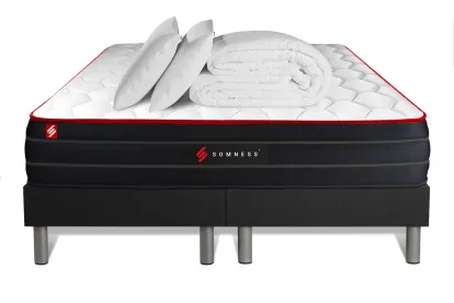 Pack lit complet 160x200 cm - Matelas + 2 Sommiers noirs + 2 oreillers + Couette - Boost
