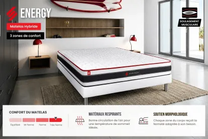 Matelas 140x200 cm Ressorts ensachés et Mémoire de forme - Energy