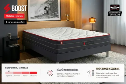 Ensemble Matelas Sommier 200x200 cm - Sommier Noir (en kit) - Boost