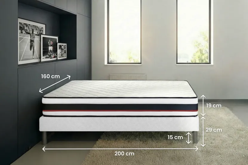 Ensemble Matelas Sommier 160x200 cm - Sommier Blanc (déjà monté) - Energy