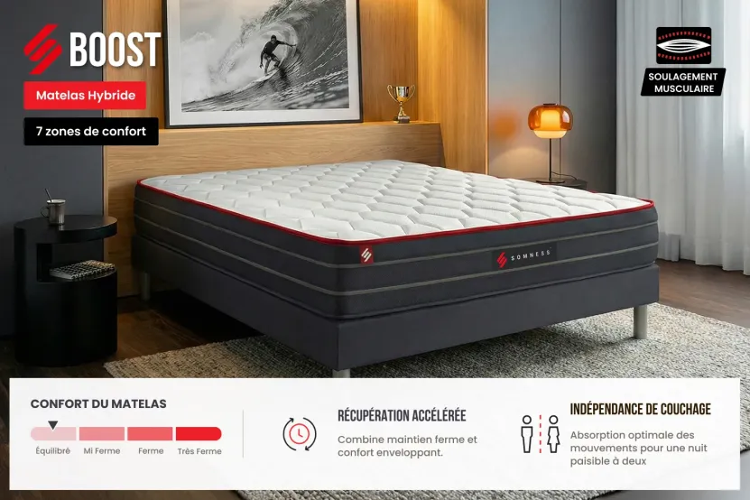 Matelas 180x200 cm Ressorts ensachés et Mémoire de forme - Boost