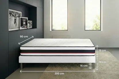 Ensemble Matelas Sommier 90x200 cm - Sommier Blanc (en kit) - Energy
