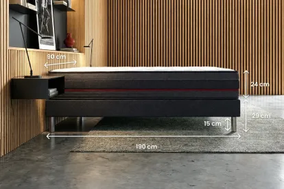 Ensemble Matelas Sommier 90x190 cm - Sommier Noir (déjà monté) - Regen