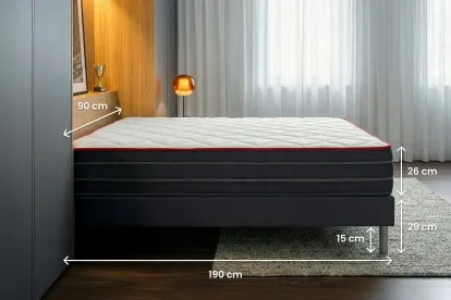 Ensemble Matelas Sommier 90x190 cm - Sommier Blanc (déjà monté) - Boost
